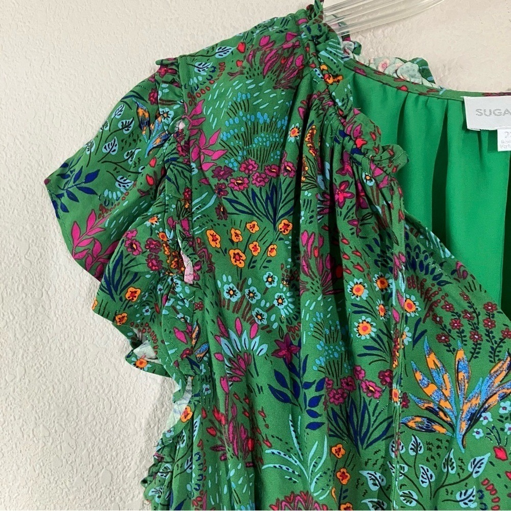 SUGARLIPS Rio Dress Plus Size 2X Boho Tiered Ditsy Floral Party Vacation Green - Picture 5 of 13